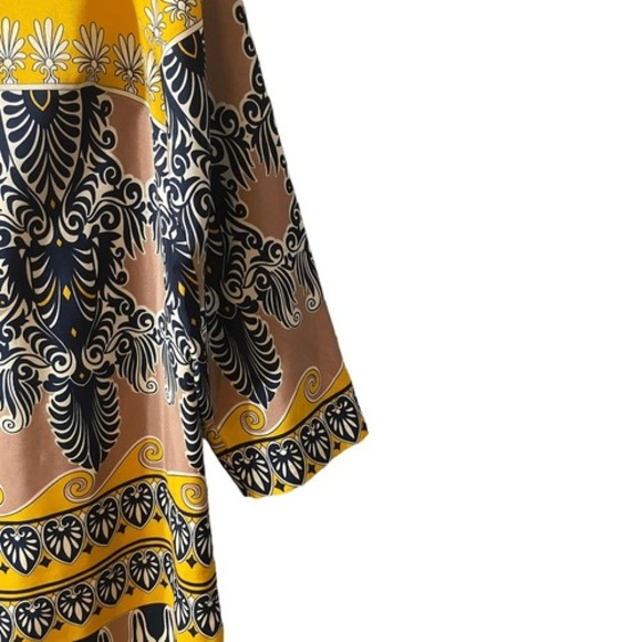 J.Crew Factory Yellow Foulard Border Print Shift Dress 3/4 Sleeve Crew Neck Mini - Picture 4 of 11